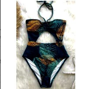 Green and Golden Leaves One-Piece swimsuit